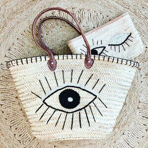 Handmade Straw Market Basket Tote with Eye